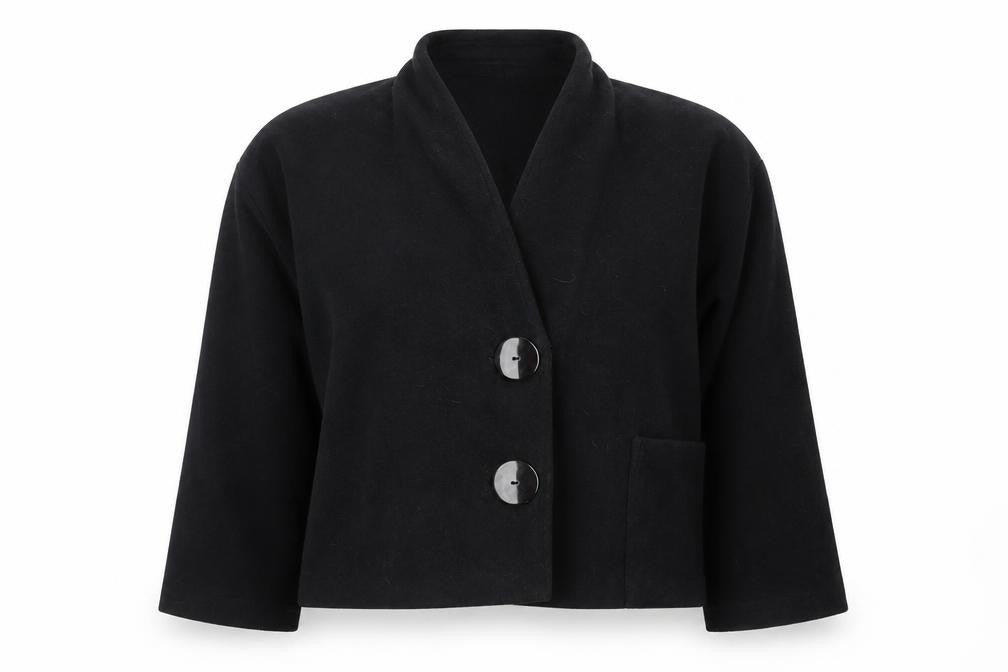 Front view of Capri Women's Black Wool Short Blazer Jacket S