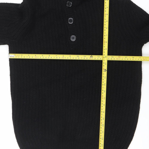 World Republic Men's Black Wool Cotton Hooded Henley Jumper Size S