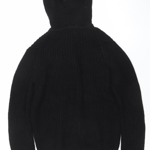 World Republic Men's Black Wool Cotton Hooded Henley Jumper Size S