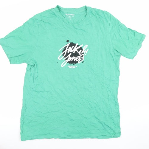 Jack & Jones Men’s Green Logo Graphic Cotton T-Shirt Size L