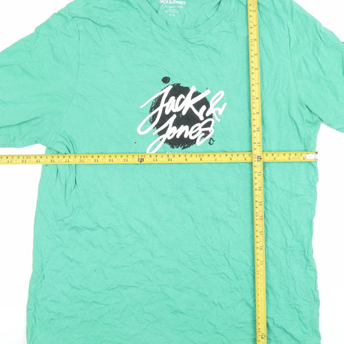 Jack & Jones Men’s Green Logo Graphic Cotton T-Shirt Size L