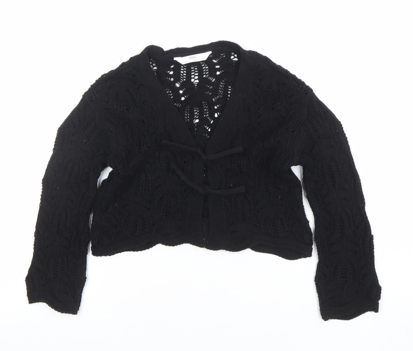 Marks and Spencer Girls Black Crochet Tie Cardigan 4-5 Years