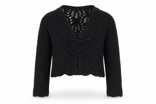 Front view of Marks & Spencer girls’ black crochet tie cardigan 4-5 years