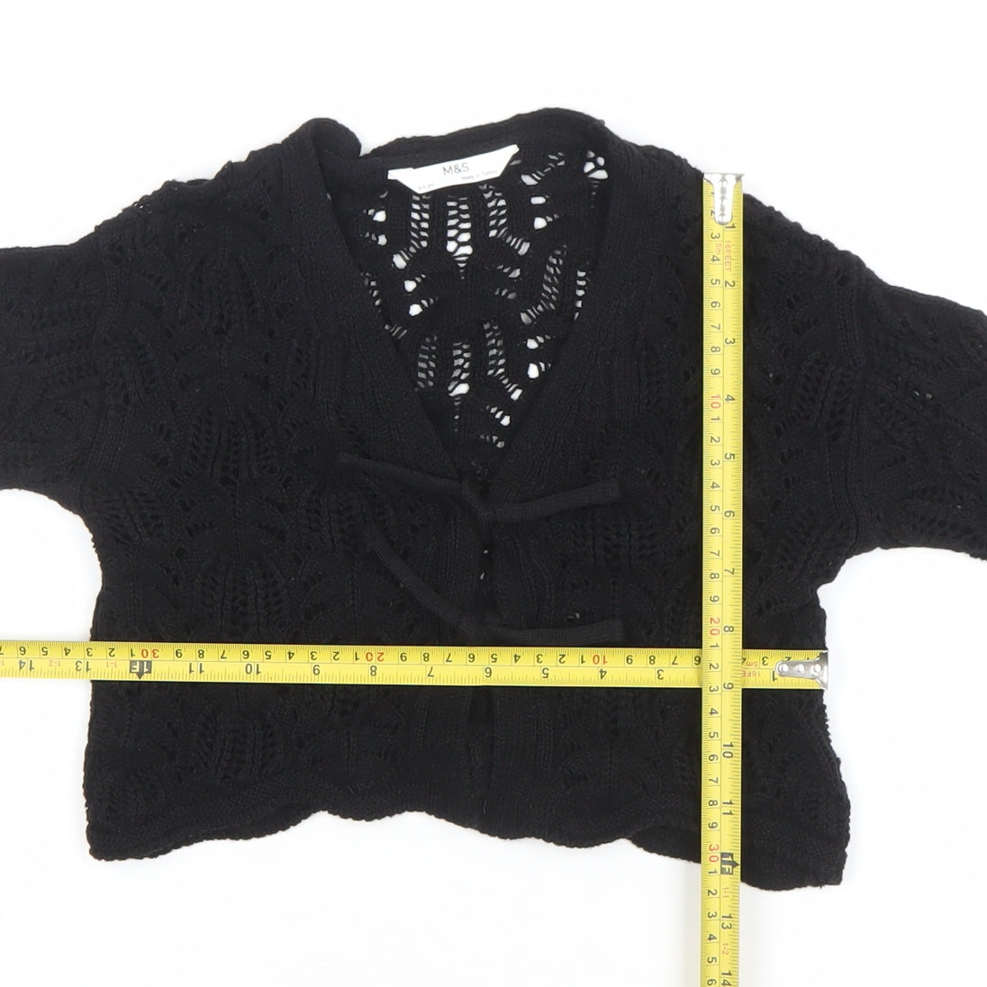 Marks and Spencer Girls Black Crochet Tie Cardigan 4-5 Years