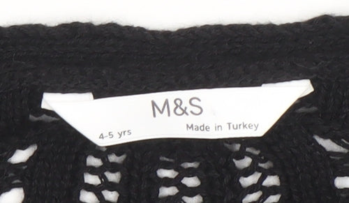 Marks and Spencer Girls Black Crochet Tie Cardigan 4-5 Years