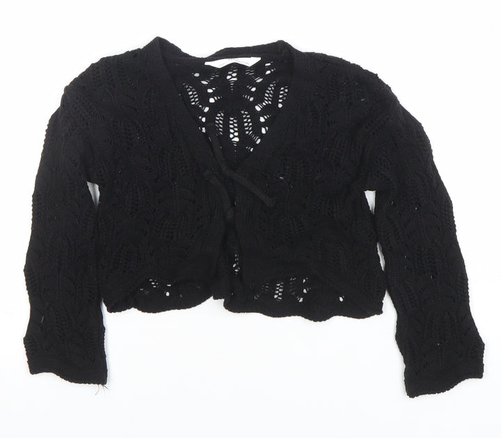 Marks and Spencer Girls Black Knit Tie Front Cardigan 3-4 Years