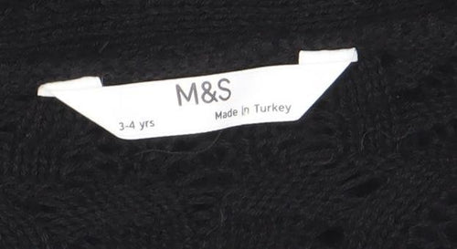 Marks and Spencer Girls Black Knit Tie Front Cardigan 3-4 Years