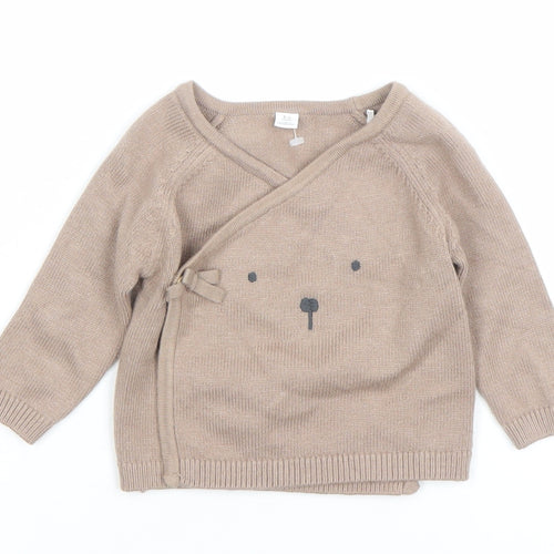 Marks and Spencer Beige Unisex Baby Jumper 3-6 Months Wrap Knit Pullover