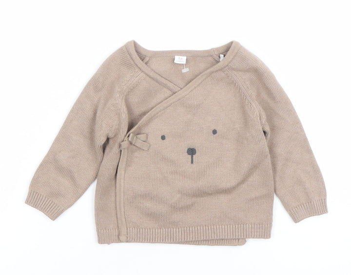 Marks and Spencer Beige Unisex Baby Jumper 3-6 Months Wrap Knit Pullover