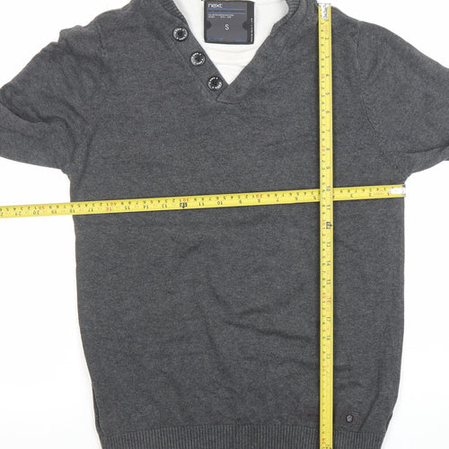 Next Men’s Grey V-Neck Button Detail Cotton Cashmere Jumper Size S