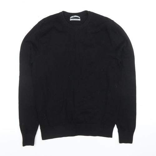 Tu Men’s Black Cotton Crew Neck Jumper Size S Regular Fit