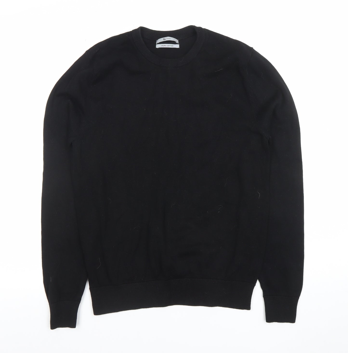 Tu Men’s Black Cotton Crew Neck Jumper Size S Regular Fit