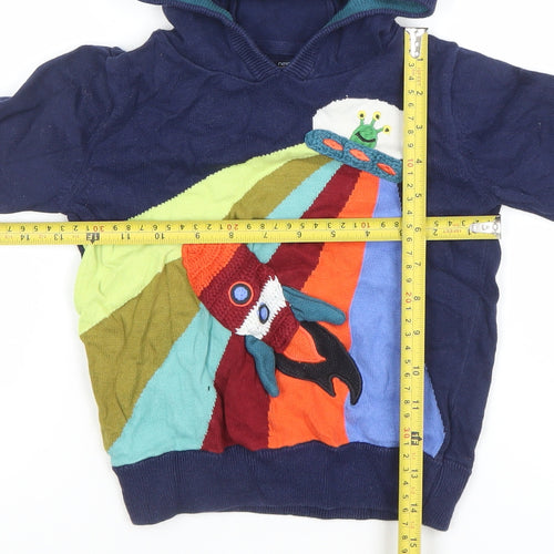 Next Boys Navy Cotton Pullover Hoodie 3-4 Years Rocket Applique Design