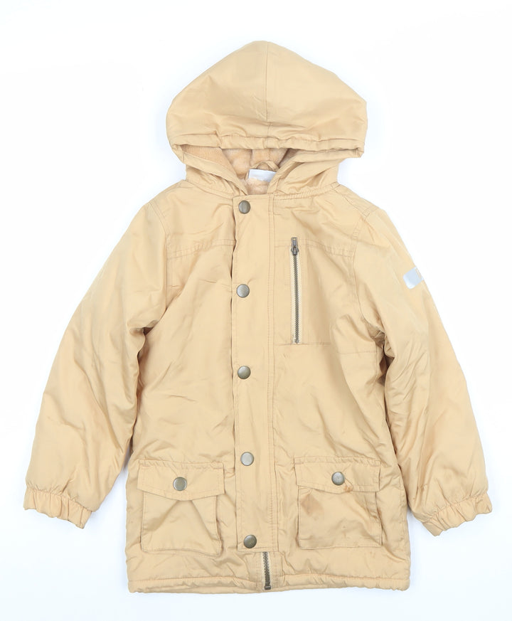 Mick Mack Boys Beige Hooded Parka Coat - Size 6 Years - Lined Winter Jacket