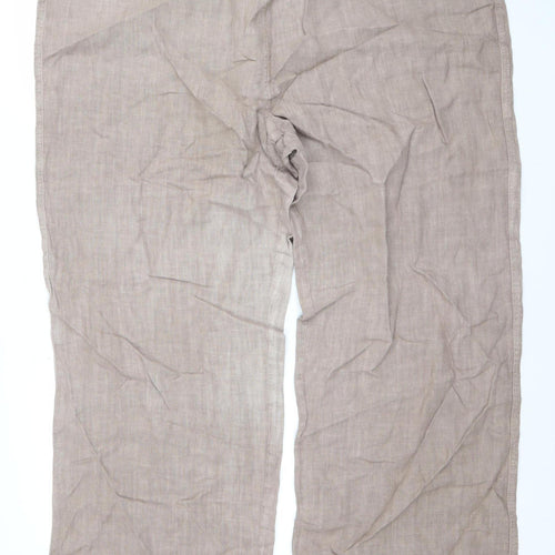 Chesca Women's Beige Linen Wide-Leg Trousers Size 20