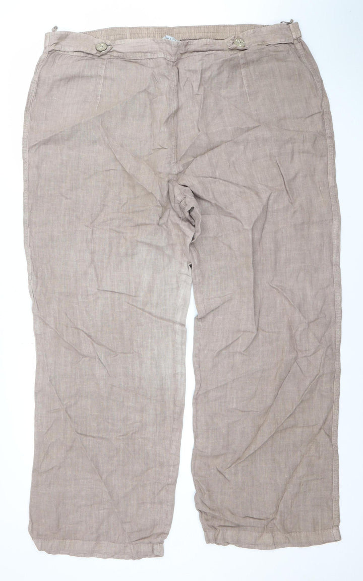 Chesca Women's Beige Linen Wide-Leg Trousers Size 20