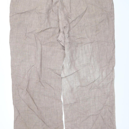Chesca Women's Beige Linen Wide-Leg Trousers Size 20