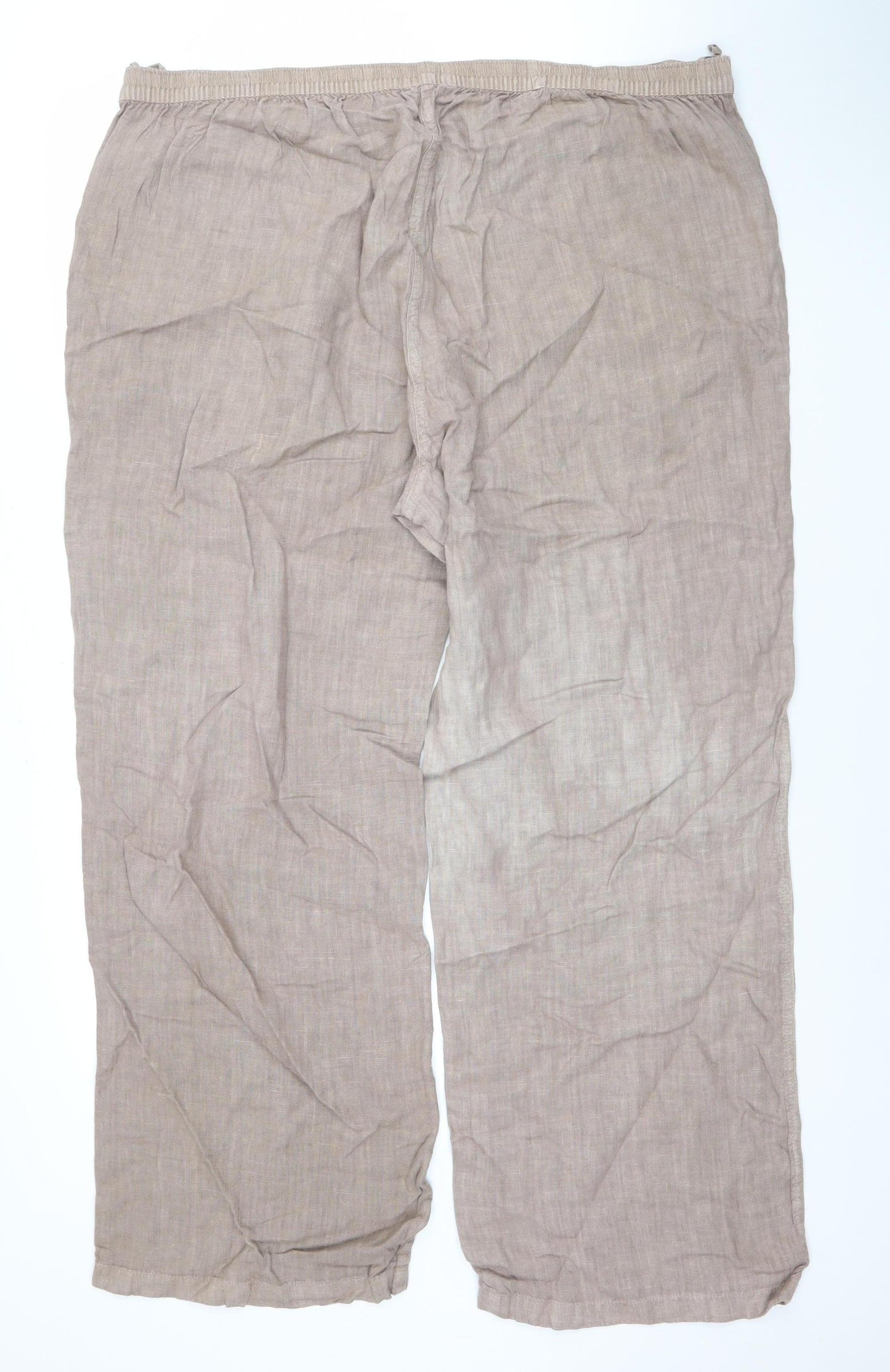 Chesca Women's Beige Linen Wide-Leg Trousers Size 20