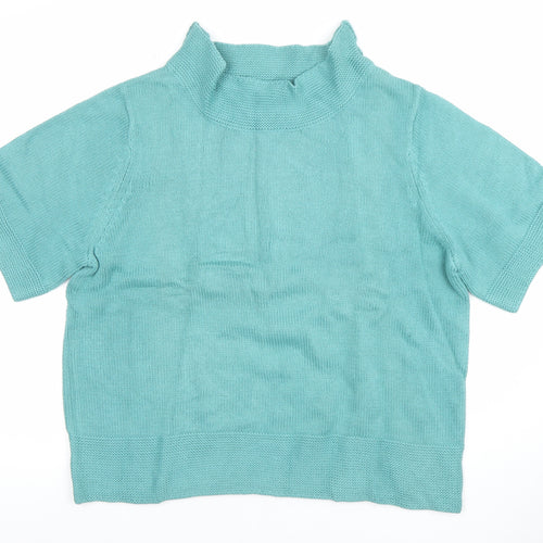 Orvis Women's Green Short Sleeve Roll Neck Cotton Blend Jumper Size L
