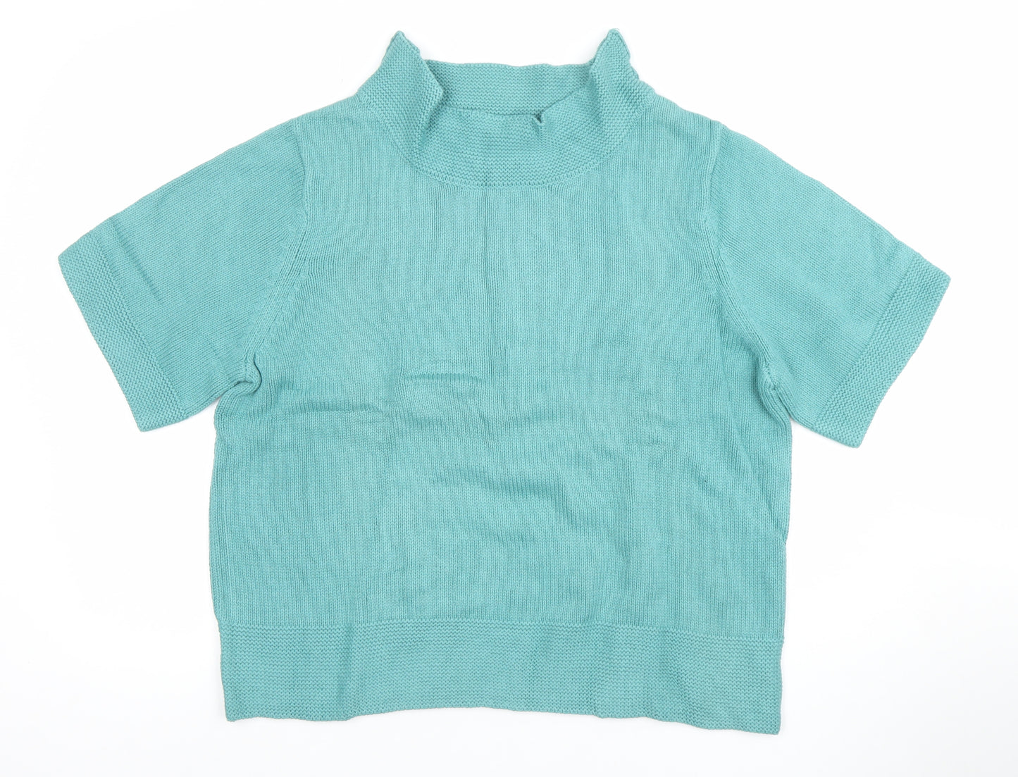 Orvis Women's Green Short Sleeve Roll Neck Cotton Blend Jumper Size L