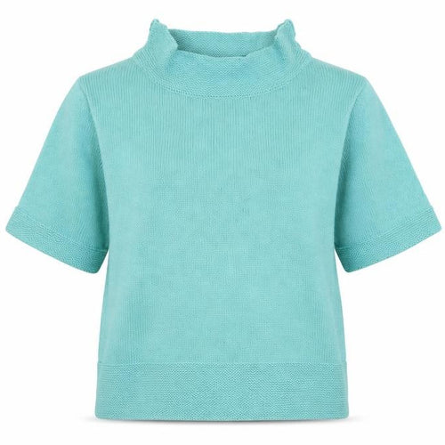 Orvis Women's Green Short Sleeve Roll Neck Cotton Blend Jumper Size L