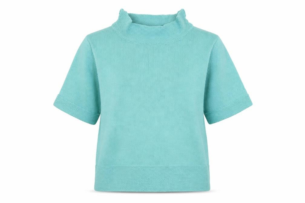 Orvis Women's Green Short Sleeve Roll Neck Cotton Blend Jumper Size L