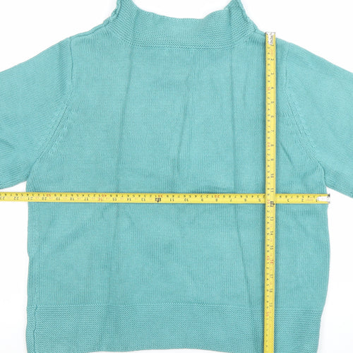 Orvis Women's Green Short Sleeve Roll Neck Cotton Blend Jumper Size L