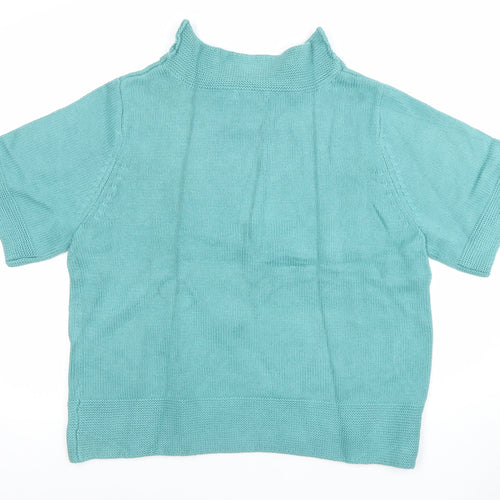 Orvis Women's Green Short Sleeve Roll Neck Cotton Blend Jumper Size L