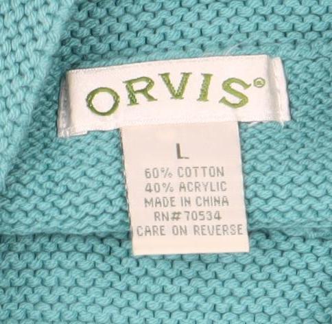 Orvis Women's Green Short Sleeve Roll Neck Cotton Blend Jumper Size L