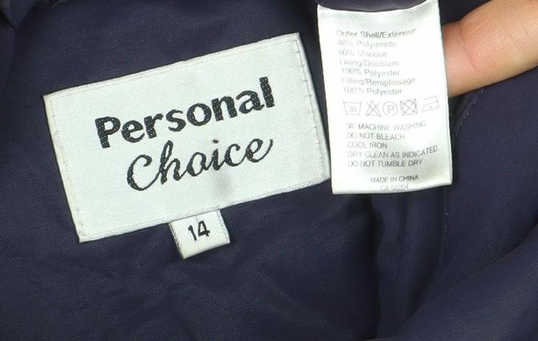 Personal Choice Women Blue Hooded Parka Jacket Size 14