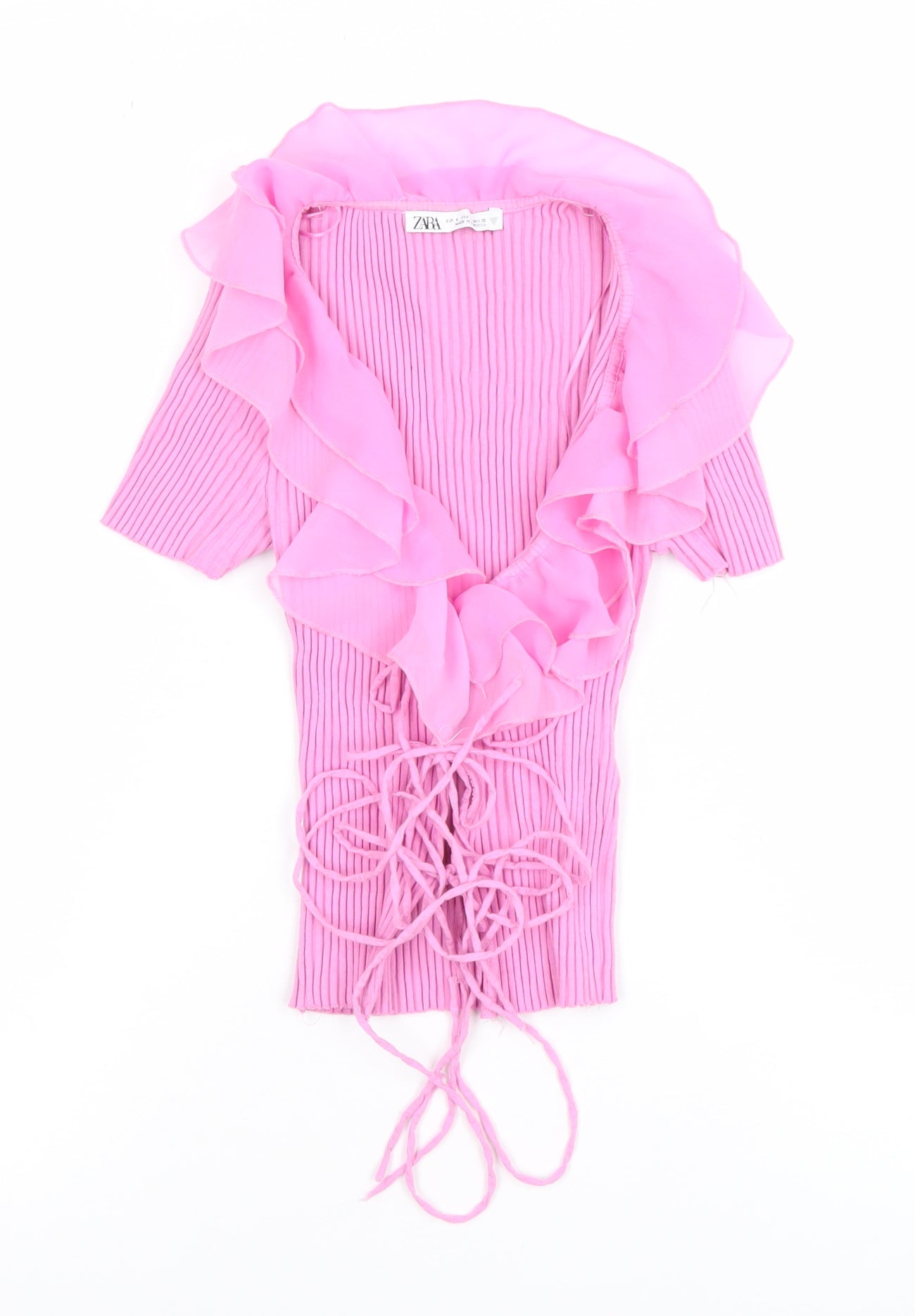 ZARA Women Pink Ruffle Wrap Short Sleeve Blouse Size S