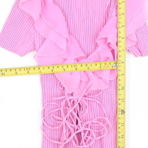 ZARA Women Pink Ruffle Wrap Short Sleeve Blouse Size S
