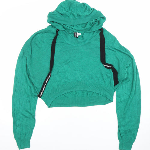 H&M Divided Womens Green M Pullover Hoodie Lightweight Knit