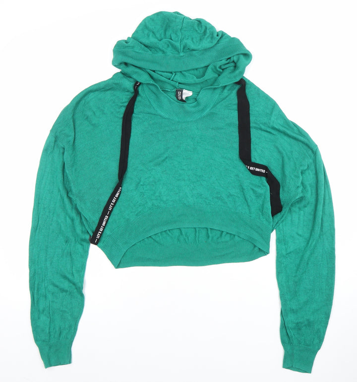 H&M Divided Womens Green M Pullover Hoodie Lightweight Knit
