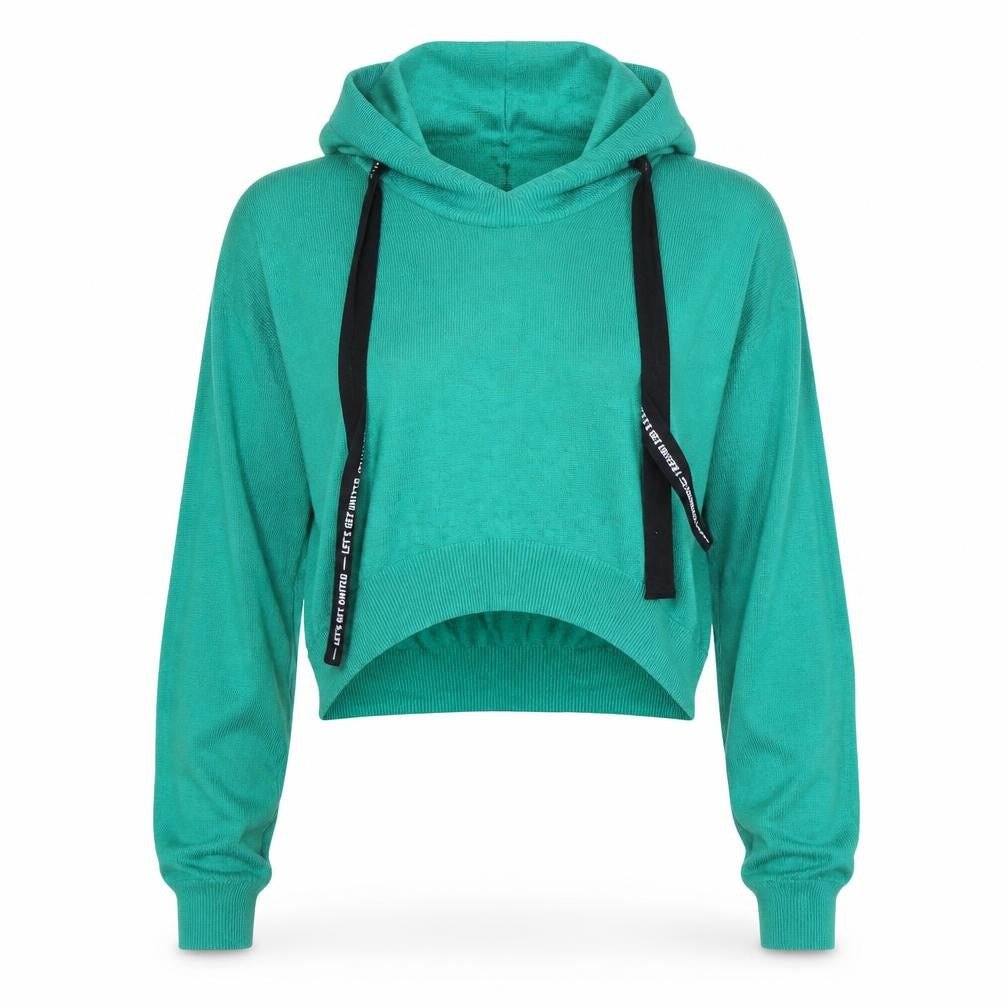 Front view of H&M Divided women’s green m pullover hoodie lightweight knit