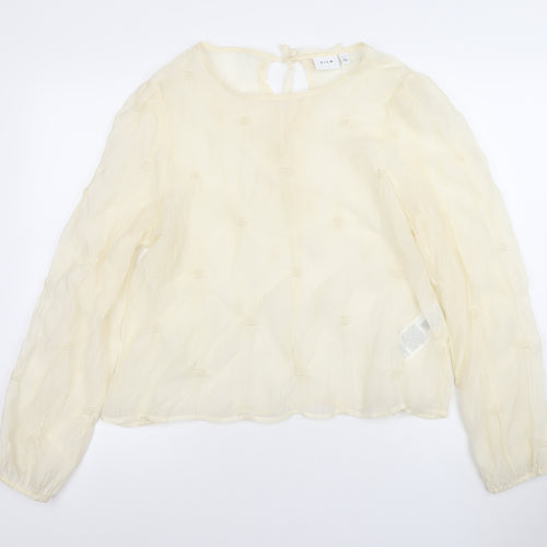 Vila Women Ivory Long Sleeve Textured Tunic Blouse Size 14