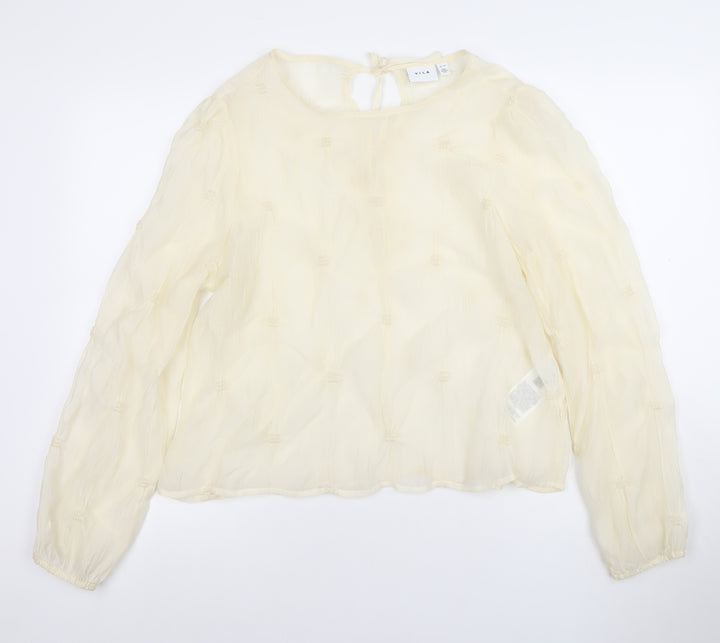 Vila Women Ivory Long Sleeve Textured Tunic Blouse Size 14