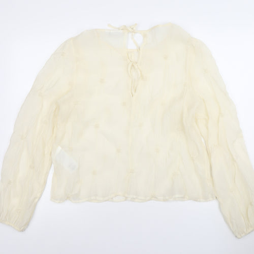 Vila Women Ivory Long Sleeve Textured Tunic Blouse Size 14