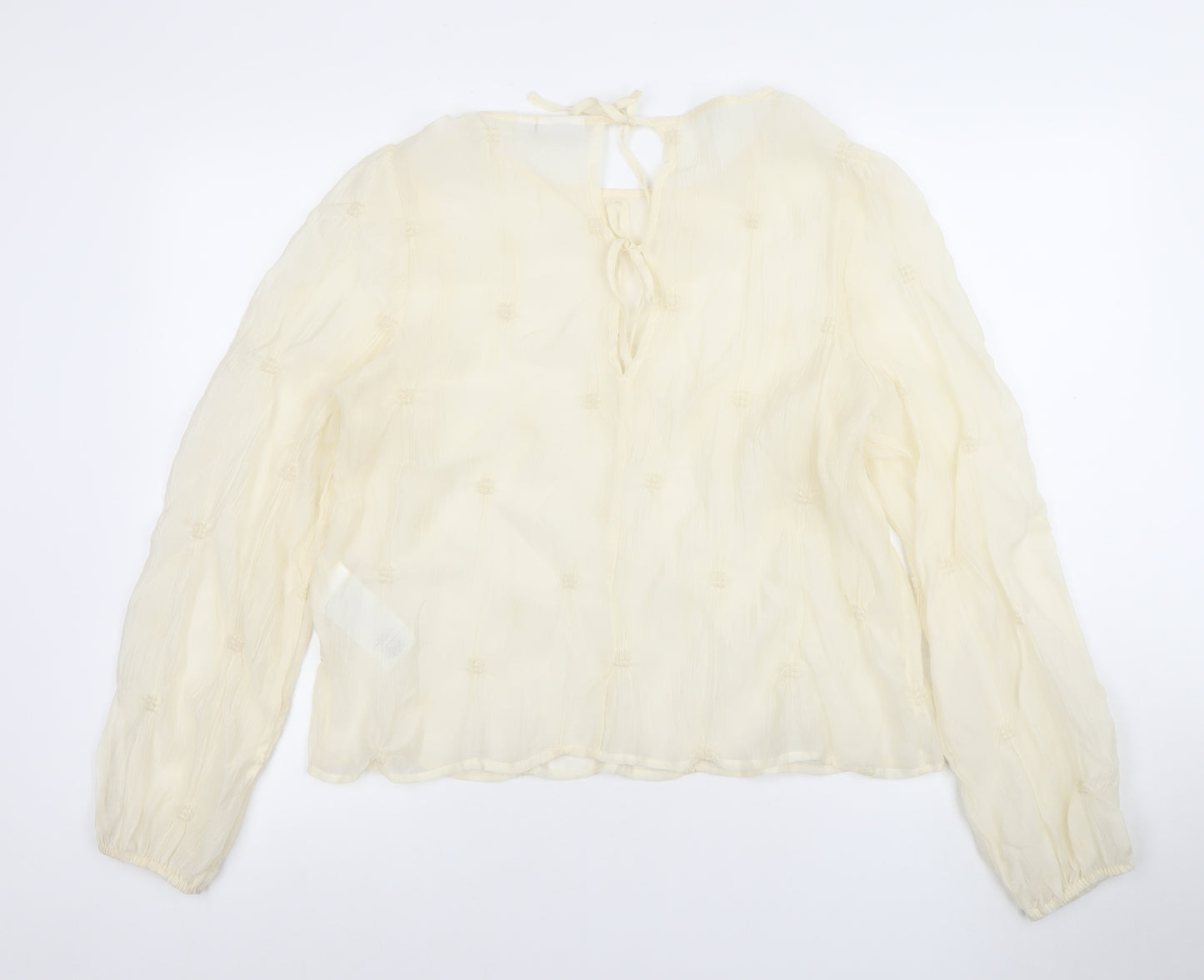 Vila Women Ivory Long Sleeve Textured Tunic Blouse Size 14