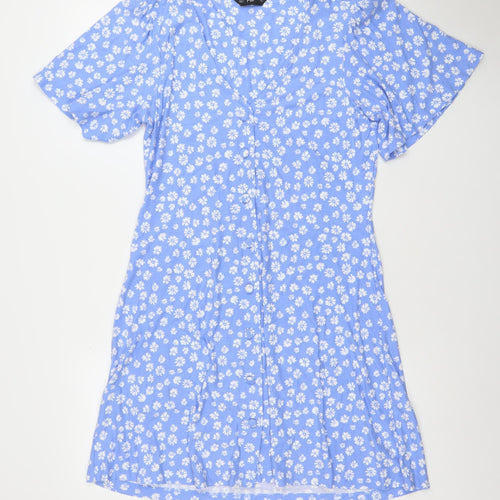 F&F Womens Blue Floral Fit & Flare Knee Length Dress M