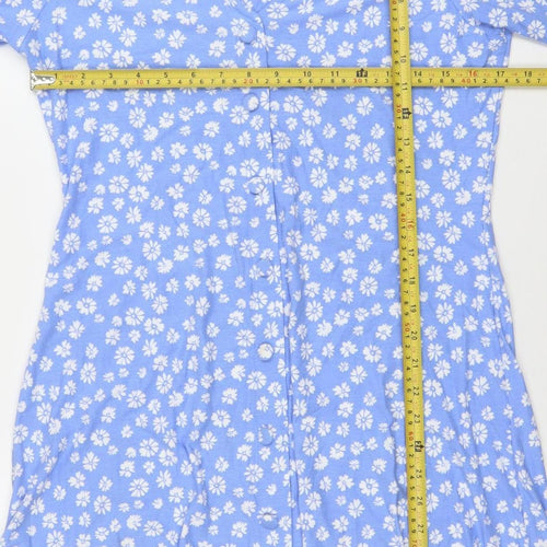 F&F Womens Blue Floral Fit & Flare Knee Length Dress M