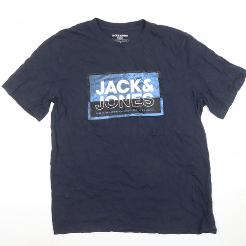 Jack & Jones Core Men's Blue Graphic Cotton T-Shirt Size L Regular Fit