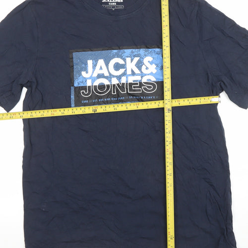 Jack & Jones Core Men's Blue Graphic Cotton T-Shirt Size L Regular Fit