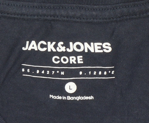 Jack & Jones Core Men's Blue Graphic Cotton T-Shirt Size L Regular Fit
