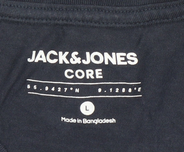 Jack & Jones Core Men's Blue Graphic Cotton T-Shirt Size L Regular Fit