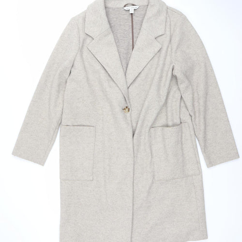 Next Women Beige Mid-Length Coat Size 14 Classic Overcoat
