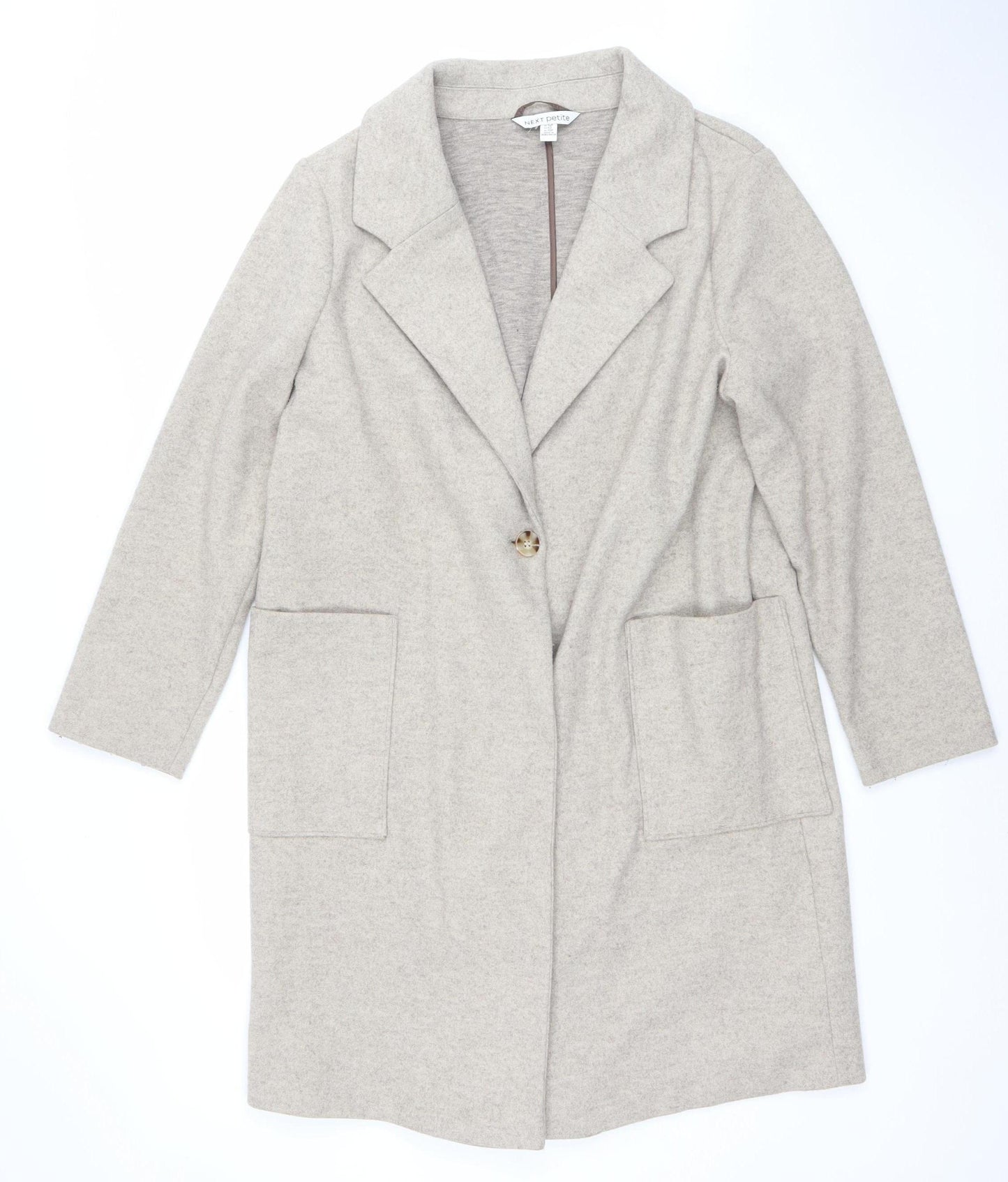 Next Women Beige Mid-Length Coat Size 14 Classic Overcoat