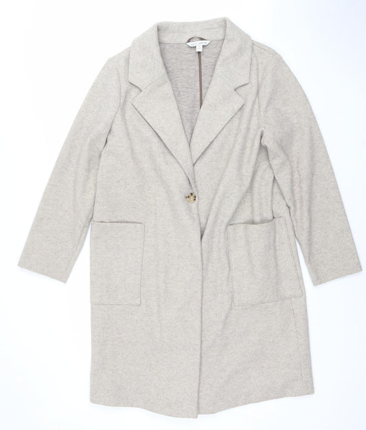 Next Women Beige Mid-Length Coat Size 14 Classic Overcoat