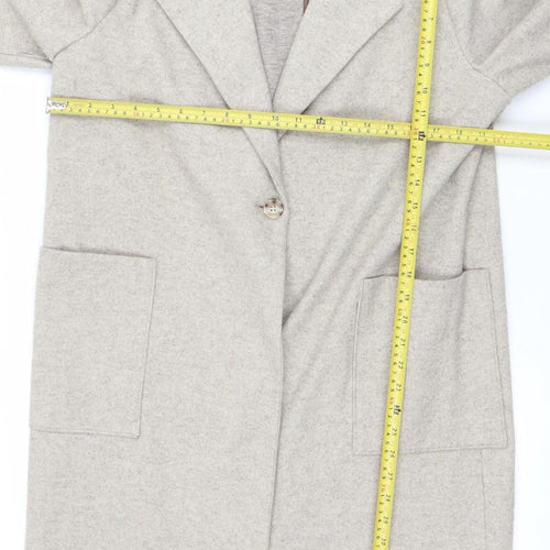 Next Women Beige Mid-Length Coat Size 14 Classic Overcoat