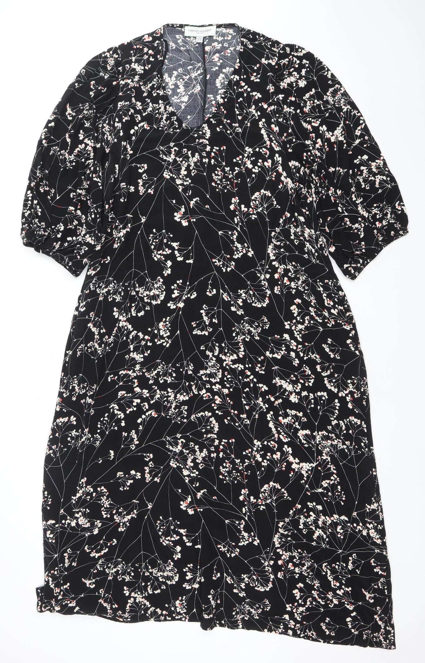 Carolyn Donnelly Women’s Black Floral Midi Shift Dress Size 14